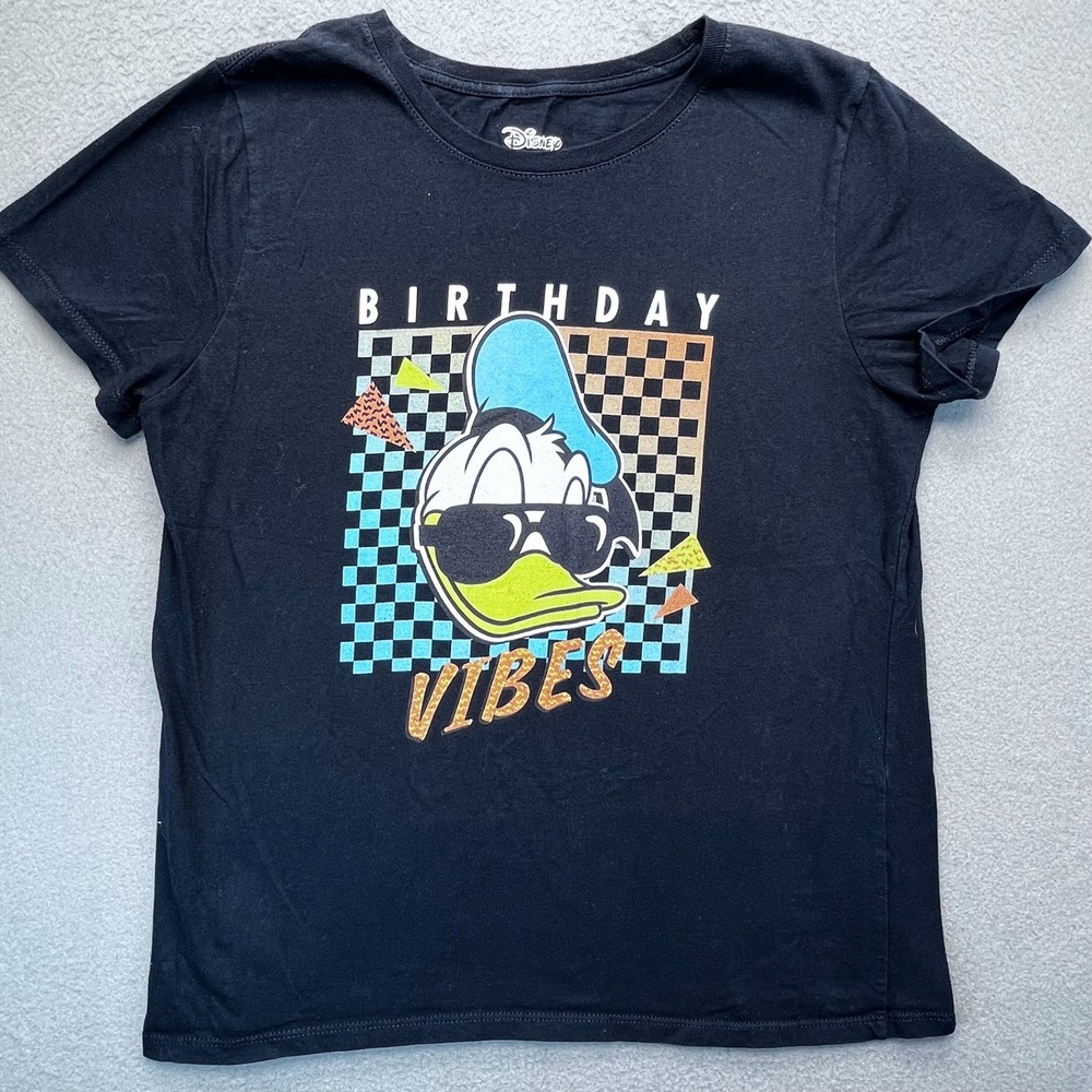 Disney Donald Duck Birthday Vibes Graphic Tee Black Short Sleeve Shirt Mens M